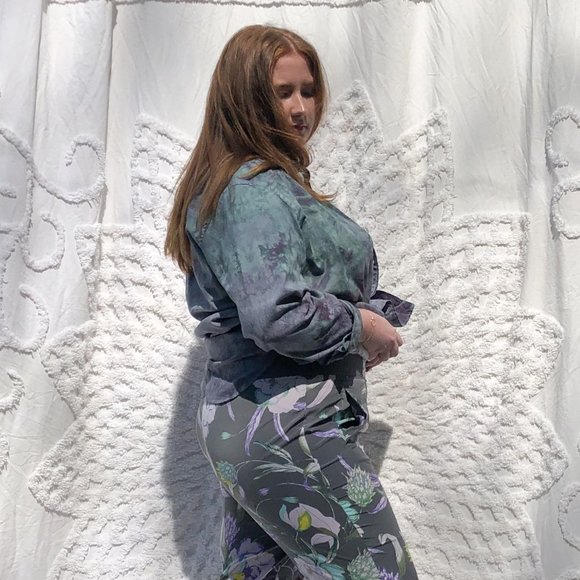 J. Crew Tops - SOLD Tie Dyed Green Purple Long Button up Shirt L